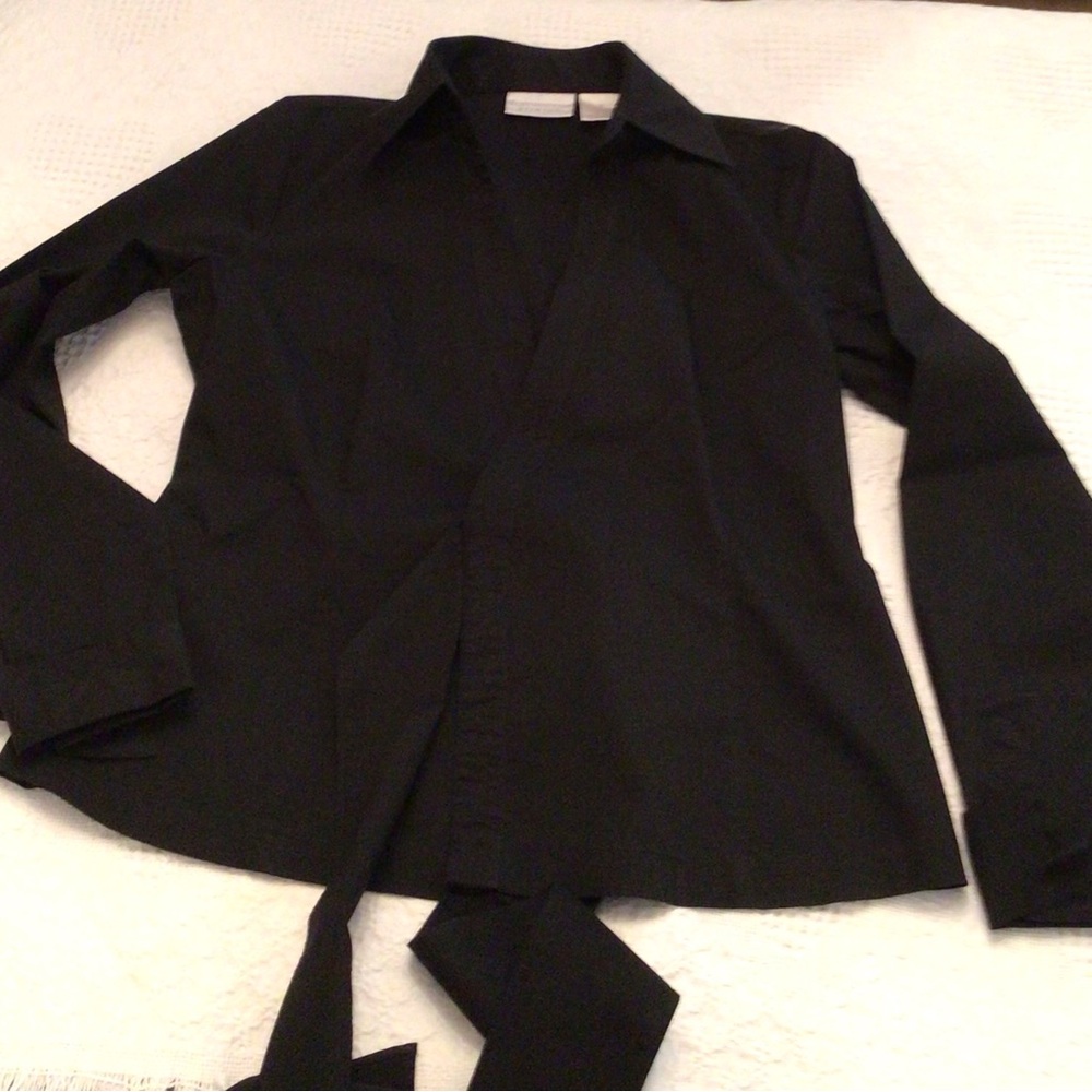 Black Long Sleeve Wrap Front Shirt